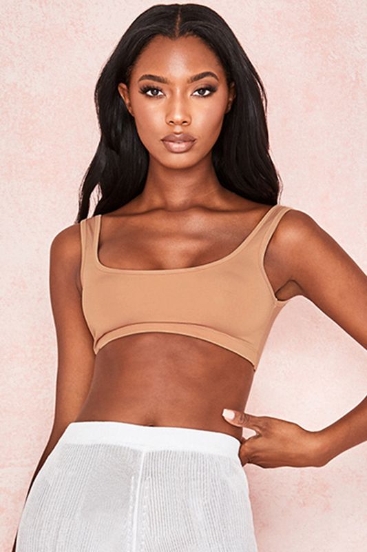 Beige House Of Cb Stretch Jersey Cropped Tops | SPA-495876