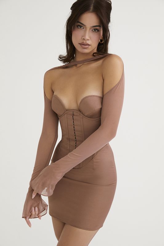 Beige House Of Cb Structured Mini Dress | KQA-213506