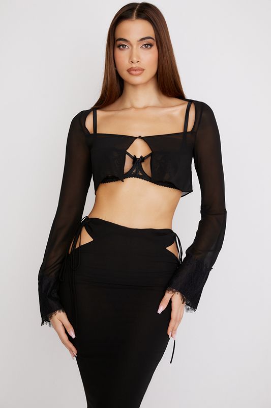 Black House Of Cb Georgette Cropped Tops | VRK-618920