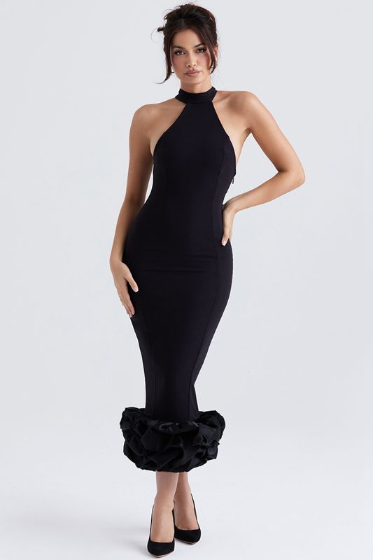 Black House Of Cb Peplum Midi Dress | JYM-946187