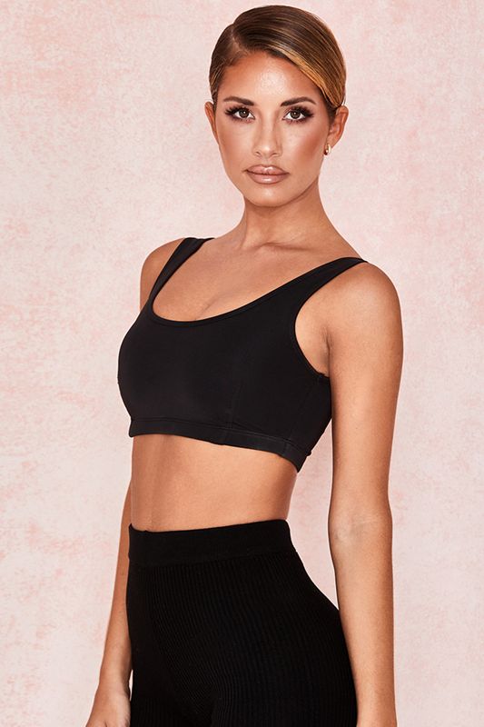 Black House Of Cb Stretch Jersey Cropped Tops | NRU-702849