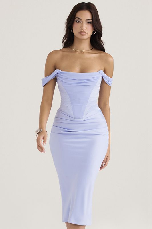 Blue House Of Cb Satin Midi Dress | UDN-073689