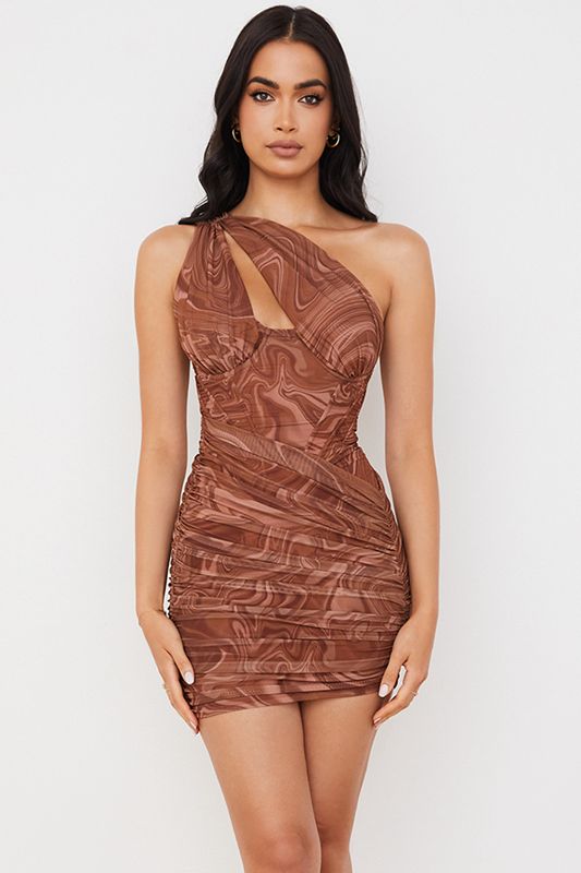 Brown House Of Cb Print Cut Out Mini Dress | QSL-394617