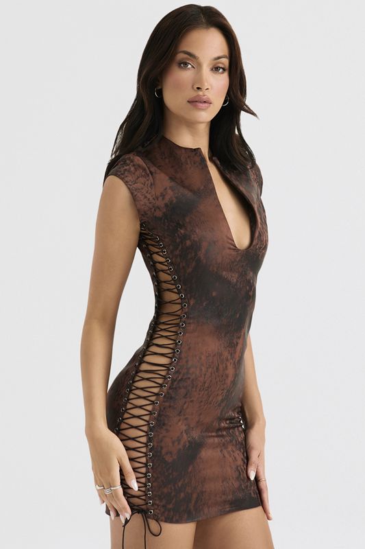 Copper House Of Cb Copper Lace up Mini Dress | MKH-083716