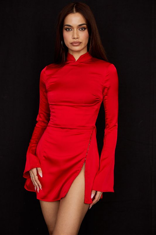 Deep Red House Of Cb Satin Mini Dress | RSW-427316