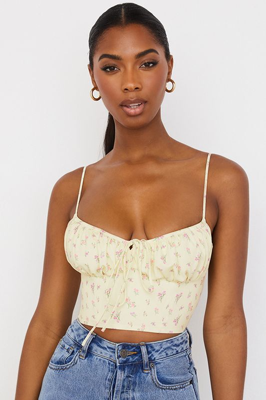 Lemon House Of Cb Ditsy Floral Gathered Bustier Tops | HFA-034218