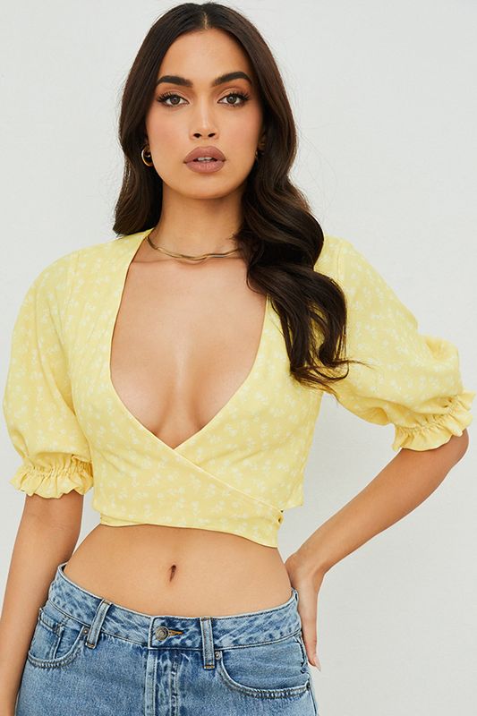 Lemon House Of Cb Floral Tie Front Tops | DGQ-316528