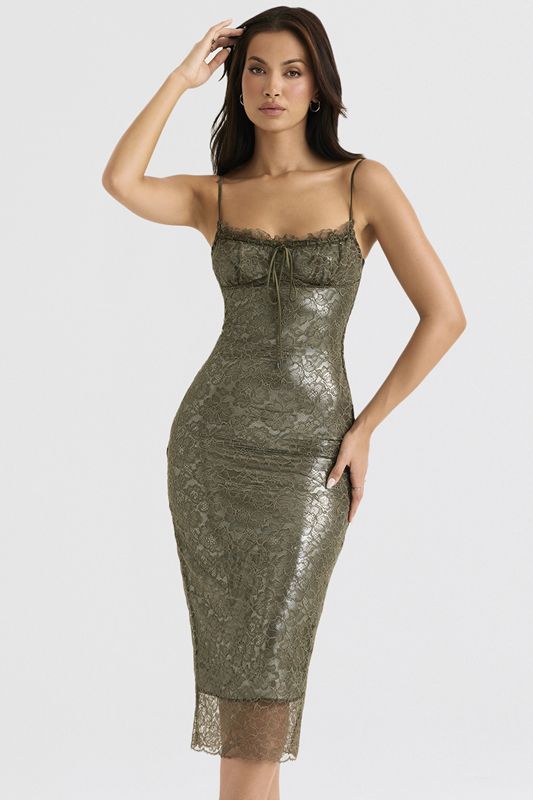 Olive House Of Cb Lace Midi Dress | WVE-681920