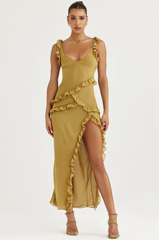 Olive House Of Cb Ruffle Maxi Dress | ZNY-850142