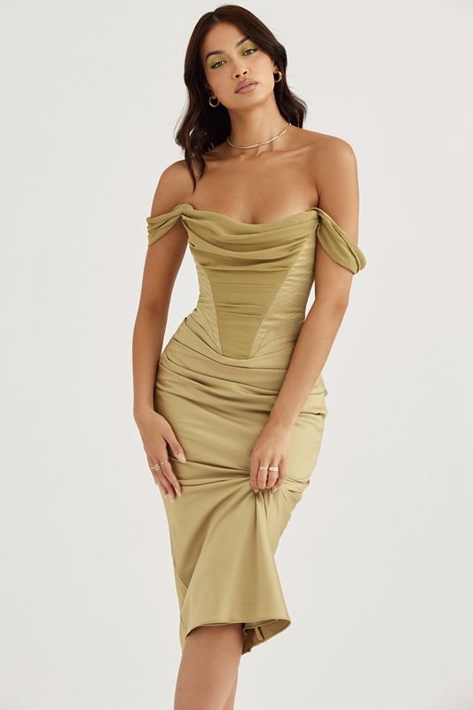 Olive House Of Cb Satin Midi Dress | MOZ-985430