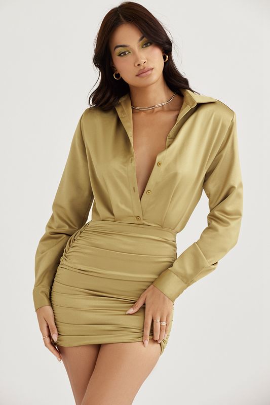 Olive House Of Cb Satin Shirt Dress | SZE-967435