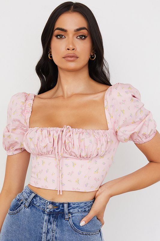 Pink House Of Cb Floral Puff Sleeve Tops | TSA-384607