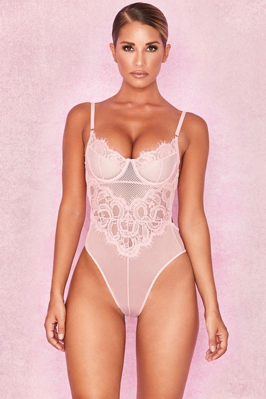 Pink House Of Cb Pink Lace Bodysuit | UTG-418532