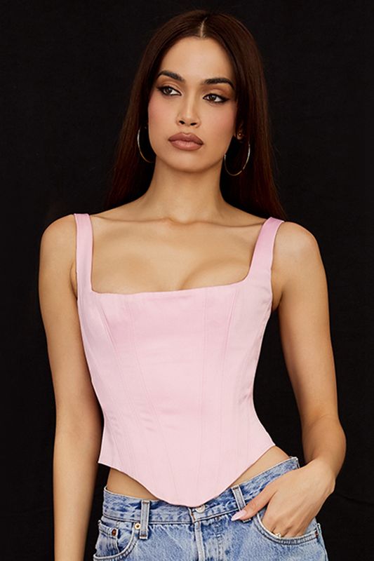 Pink House Of Cb Pink Satin Longline Corset | OXA-519037