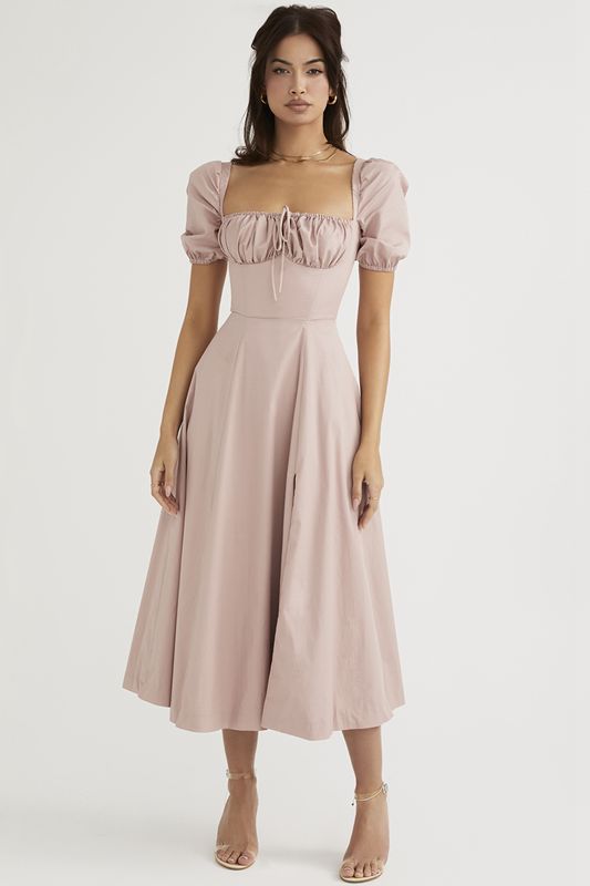 Pink House Of Cb Puff Sleeve Midi Dress | LXW-351076