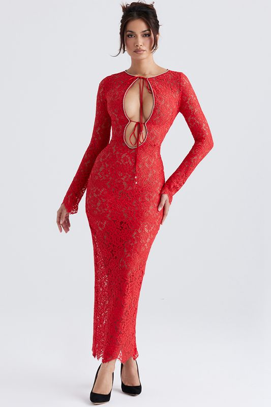 Red House Of Cb Lace Maxi Dress | BKU-258709