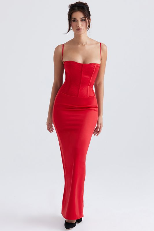 Red House Of Cb Satin Maxi Dress | OVT-548679