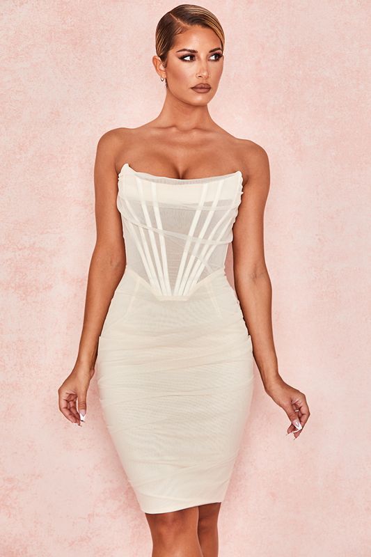 White House Of Cb Mesh Strapless Dress | DAQ-136972