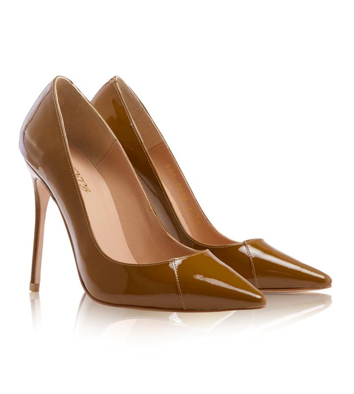 Apricot House Of Cb Tan Patent Leather Pointy Toe Heels | ILD-960231