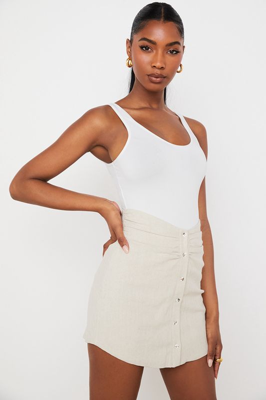 Beige House Of Cb Linen Gathered Waist Mini  Skirts | NSX-429175