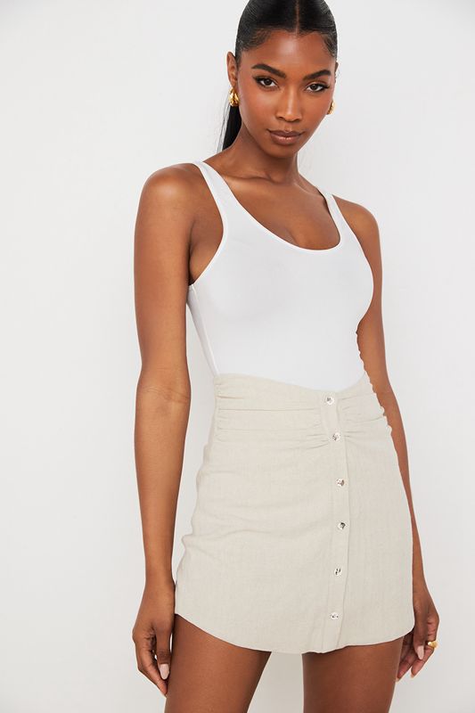 Beige House Of Cb Linen Gathered Waist Mini  Skirts | NSX-429175