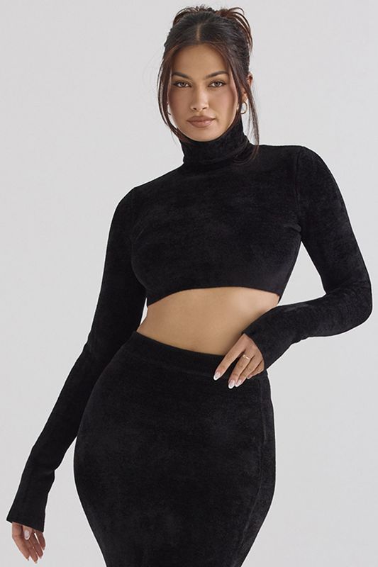 Black House Of Cb Chenille Cropped Tops | NLD-849061