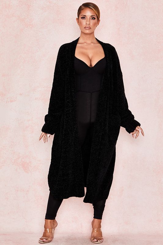 Black House Of Cb Chenille Slouchy Cardigan | ELX-495287