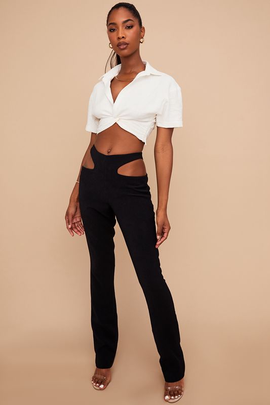 Black House Of Cb Crepe Cutouts Pants | UQD-174862