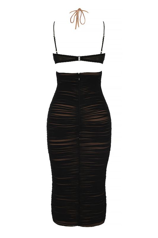 Black House Of Cb Cutout Ruched Midi Dress | QCA-463921