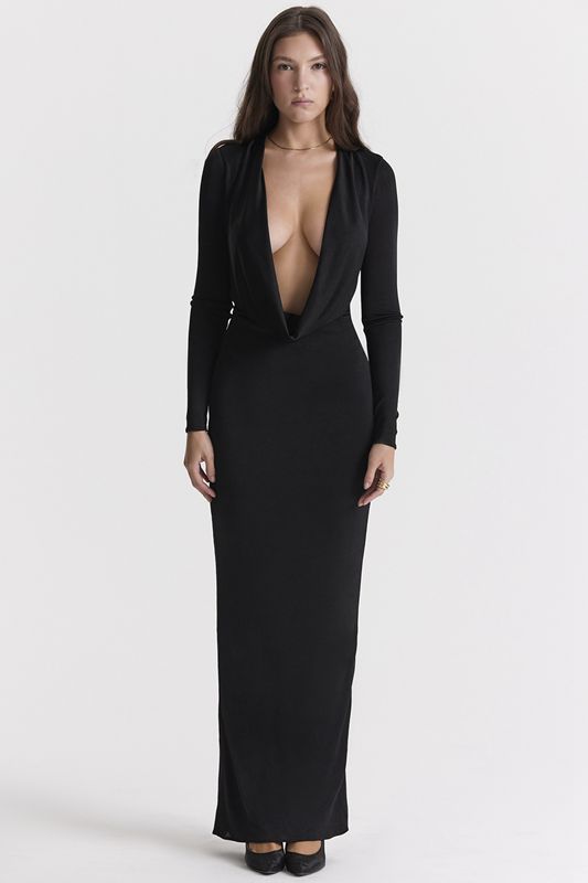 Black House Of Cb Draped Maxi Dress | TDR-175830