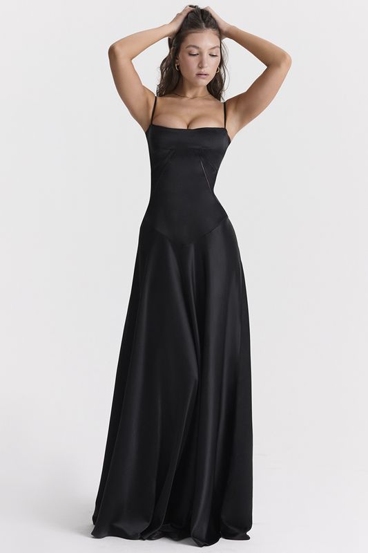 Black House Of Cb Lace Up Maxi Dress | ZWB-817034