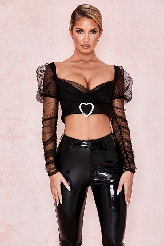 Black House Of Cb Mesh Heart Buckle Tops | KQT-423976