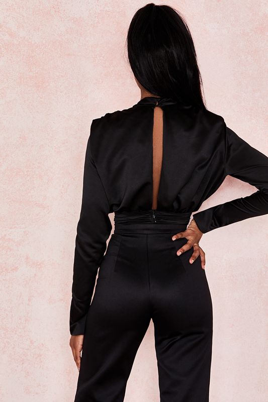 Black House Of Cb Satin Blouse Bodysuit | OKG-417360