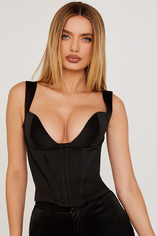 Black House Of Cb Satin  Bodysuit | VMI-079523