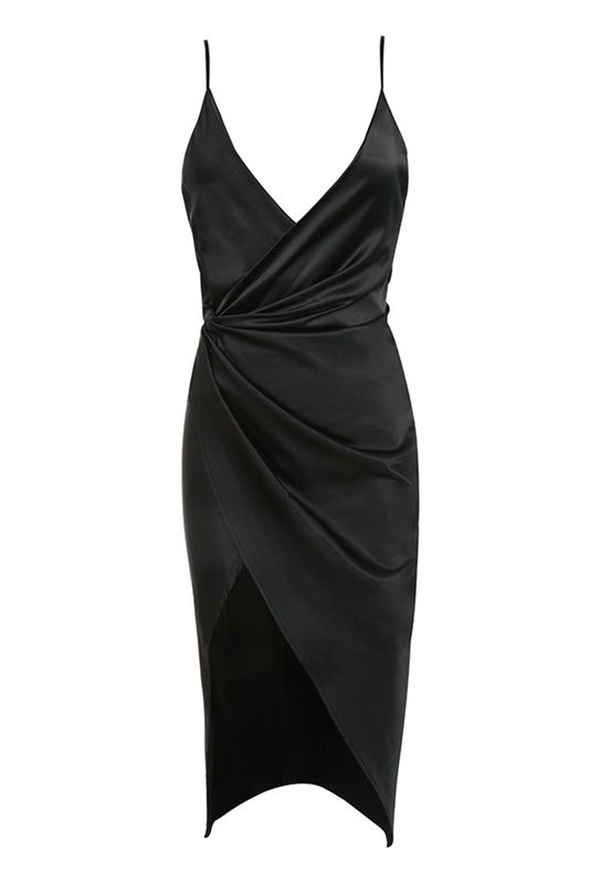 Black House Of Cb Satin Drape Back Dress | CLN-750439