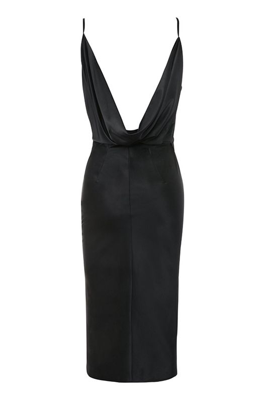 Black House Of Cb Satin Drape Back Dress | CLN-750439