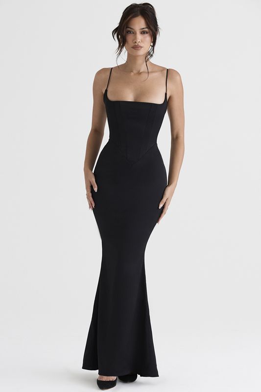 Black House Of Cb Satin Maxi Dress | DSB-582301