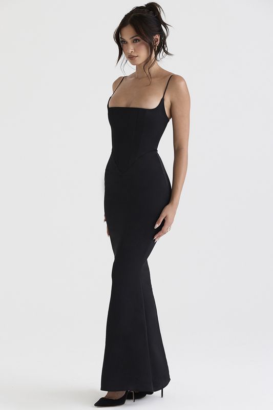 Black House Of Cb Satin Maxi Dress | DSB-582301