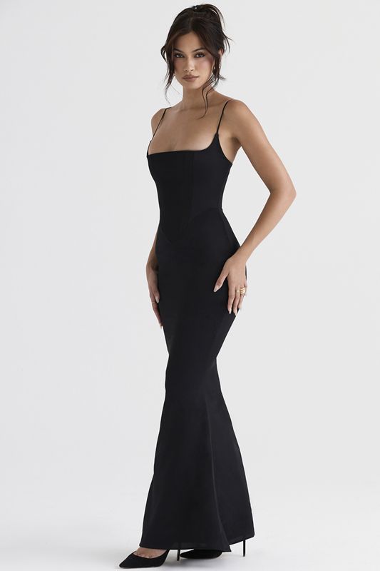 Black House Of Cb Satin Maxi Dress | DSB-582301