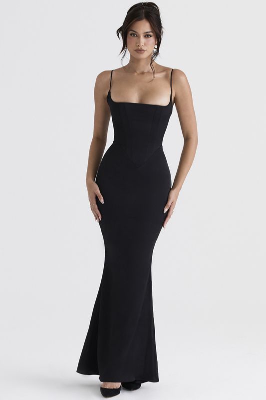 Black House Of Cb Satin Maxi Dress | DSB-582301