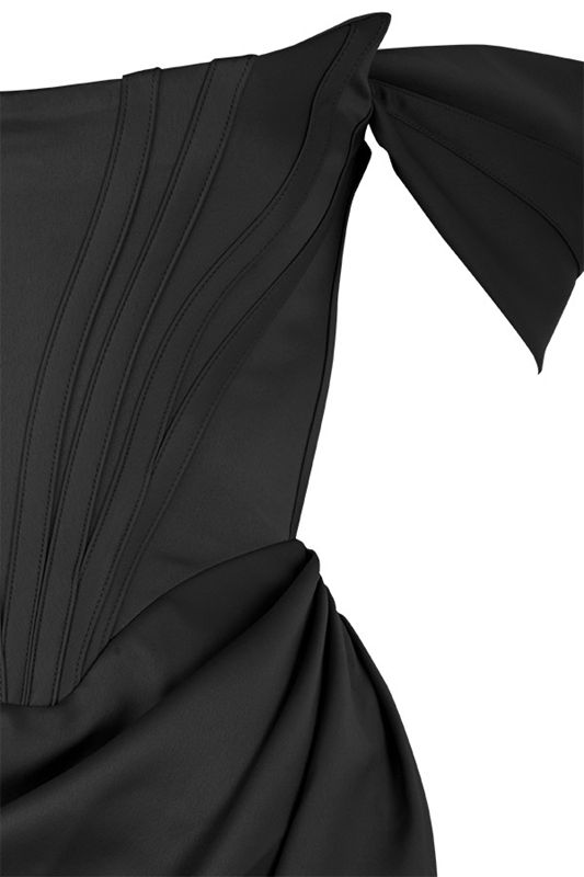 Black House Of Cb Satin Off Shoulder Dress | SUB-342789