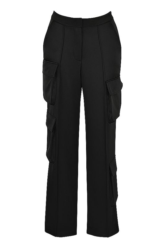 Black House Of Cb Satin Straight Leg Cargos  Pants | NJI-478592