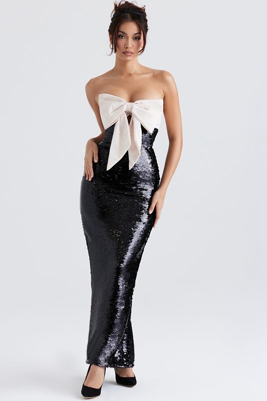 Black House Of Cb Sequin Strapless Bow Dress | JVG-103845