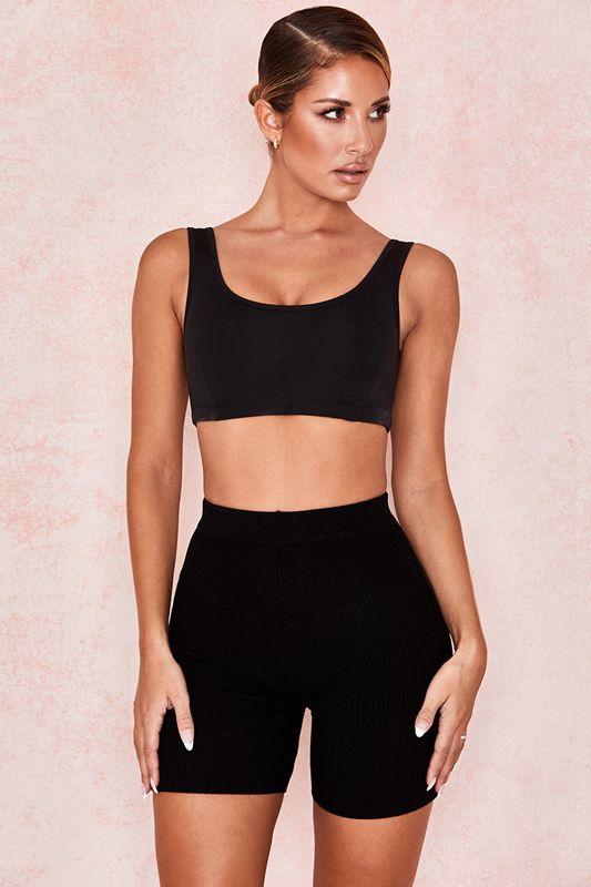 Black House Of Cb Stretch Jersey Cropped Tops | NRU-702849