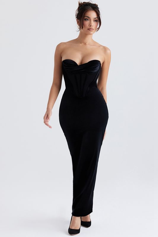 Black House Of Cb Velvet Maxi Dress | DJK-206389