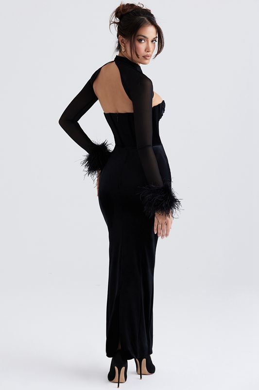 Black House Of Cb Velvet Maxi Dress | DJK-206389