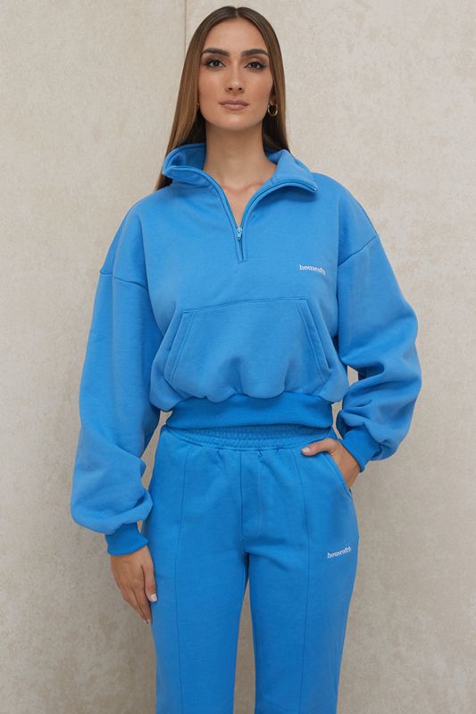 Blue House Of Cb Cropped Zip Front Sweatshirts | KTB-527018