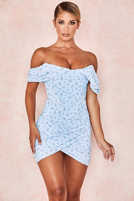 Blue House Of Cb Floral Draped Mini Dress | UCZ-963248