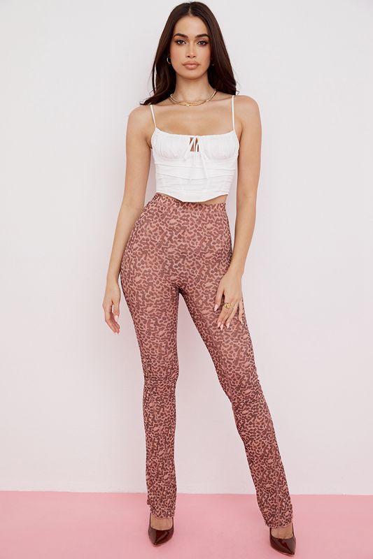 Brown House Of Cb Print Mesh Flareds Pants | IFX-578941