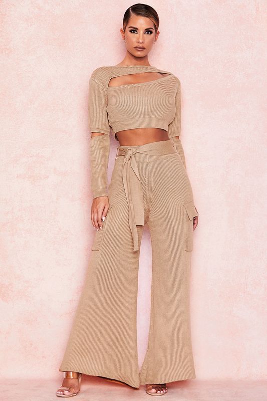 Brown House Of Cb Rib Knit Wide Legs  Pants | VLM-625710